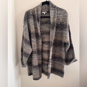 Muse Gray Cardigan with Ombré Stripes and Plush Texture